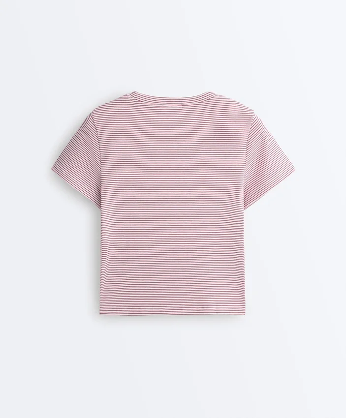T-shirt à manches courtes en mélange de coton à rayures, coupe classique T-shirt à manches courtes en mélange de coton à rayures, coupe classique