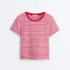 T-shirt à manches courtes en mélange de coton à rayures, coupe classique T-shirt à manches courtes en mélange de coton à rayures, coupe classique
