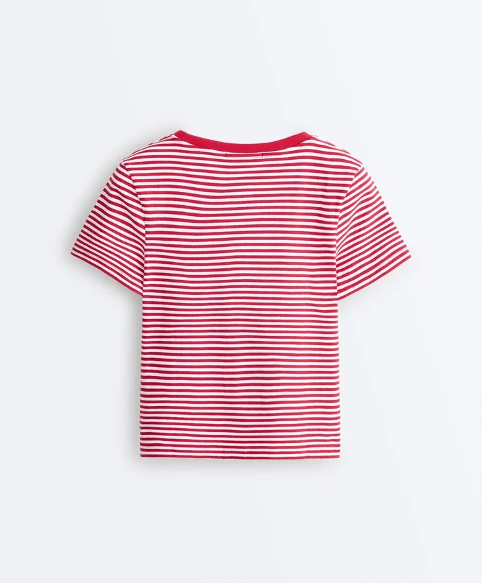 T-shirt à manches courtes en mélange de coton à rayures, coupe classique T-shirt à manches courtes en mélange de coton à rayures, coupe classique