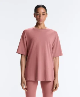 T-shirt à manches courtes et coupe longue en mélange de coton