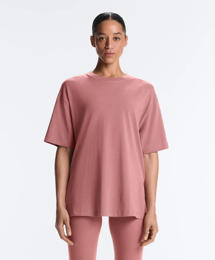 T-shirt à manches courtes et coupe longue en mélange de coton T-shirt à manches courtes et coupe longue en mélange de coton