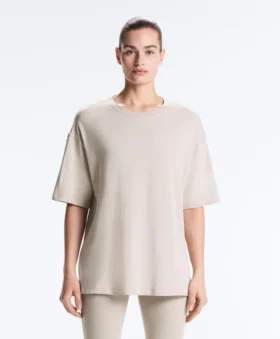 T-shirt à manches courtes et coupe longue en mélange de coton