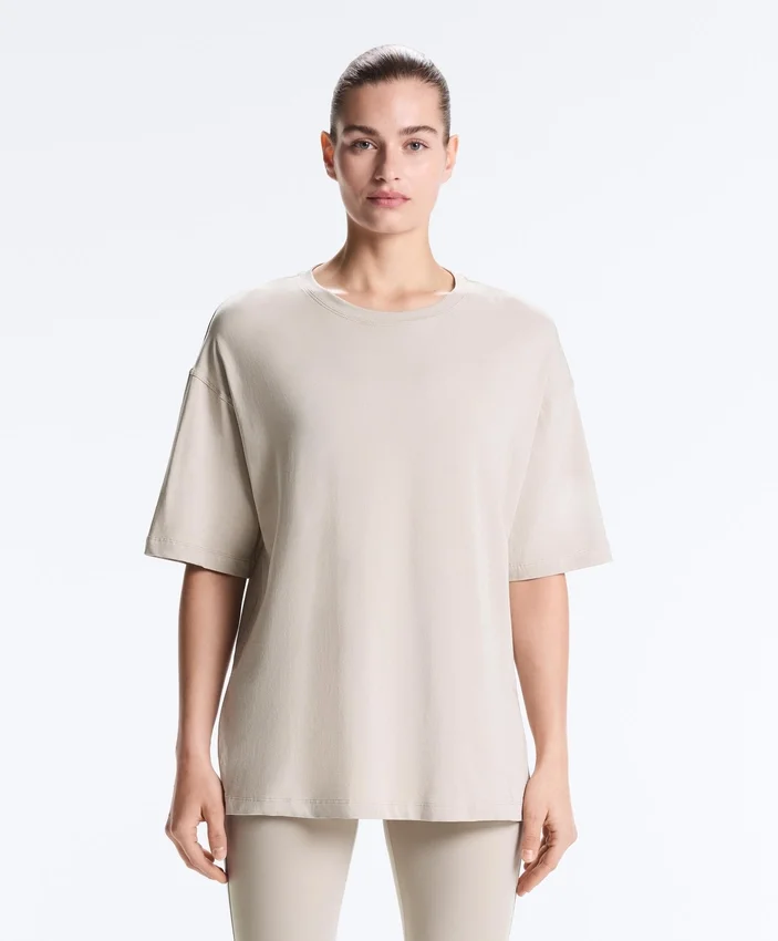 T-shirt à manches courtes et coupe longue en mélange de coton T-shirt à manches courtes et coupe longue en mélange de coton