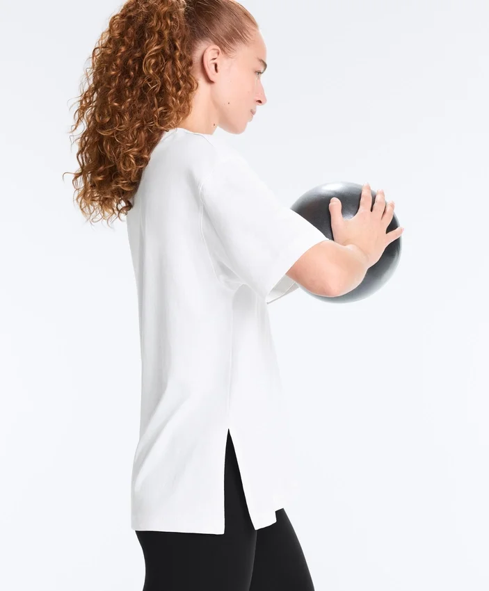 T-shirt à manches courtes et coupe longue en mélange de coton T-shirt à manches courtes et coupe longue en mélange de coton