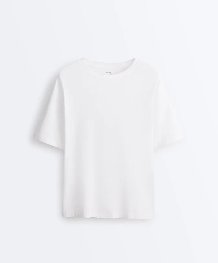 T-shirt à manches courtes et coupe longue en mélange de coton T-shirt à manches courtes et coupe longue en mélange de coton