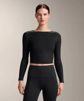 T-shirt à manches longues noué en mélange de lyocell, à positions multiples