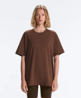 T-shirt oversize à manches courtes en mélange de coton à rayures