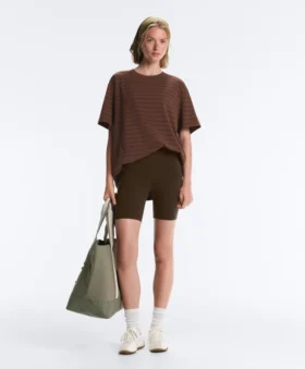 T-shirt oversize à manches courtes en mélange de coton à rayures