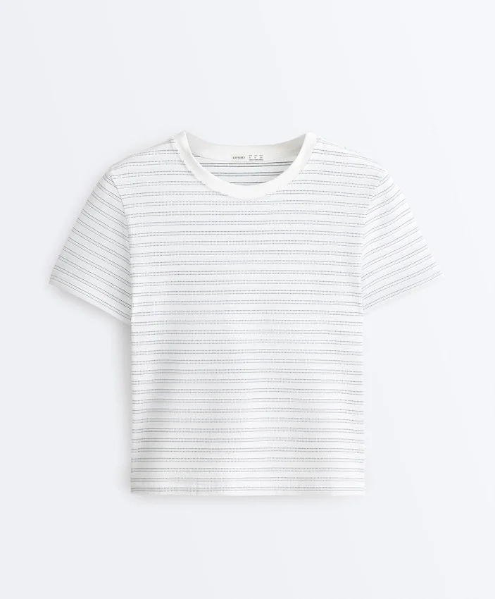 T-shirt à rayures en mélange de coton, coupe classique T-shirt à rayures en mélange de coton, coupe classique
