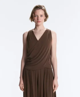 T-shirt sans manches croisé en mélange de modal