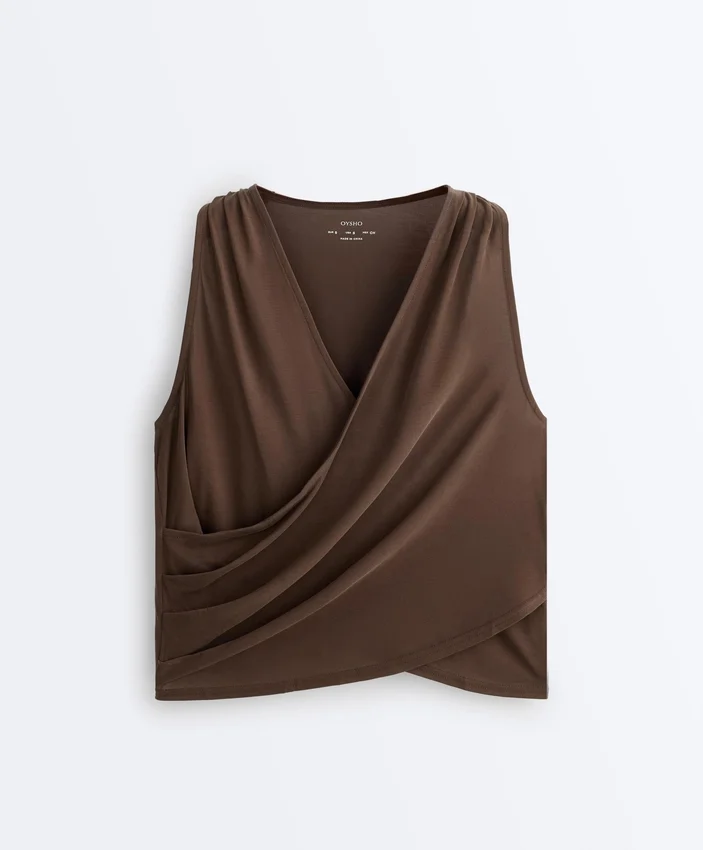 T-shirt sans manches croisé en mélange de modal T-shirt sans manches croisé en mélange de modal