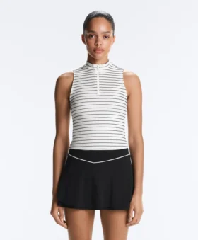 T-shirt sans manches à demi-fermeture éclair rayé