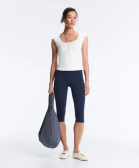 T-shirt sans manches en jersey côtelé avec boutons en coton et modal