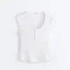 T-shirt sans manches en jersey côtelé avec boutons en coton et modal T-shirt sans manches en jersey côtelé avec boutons en coton et modal