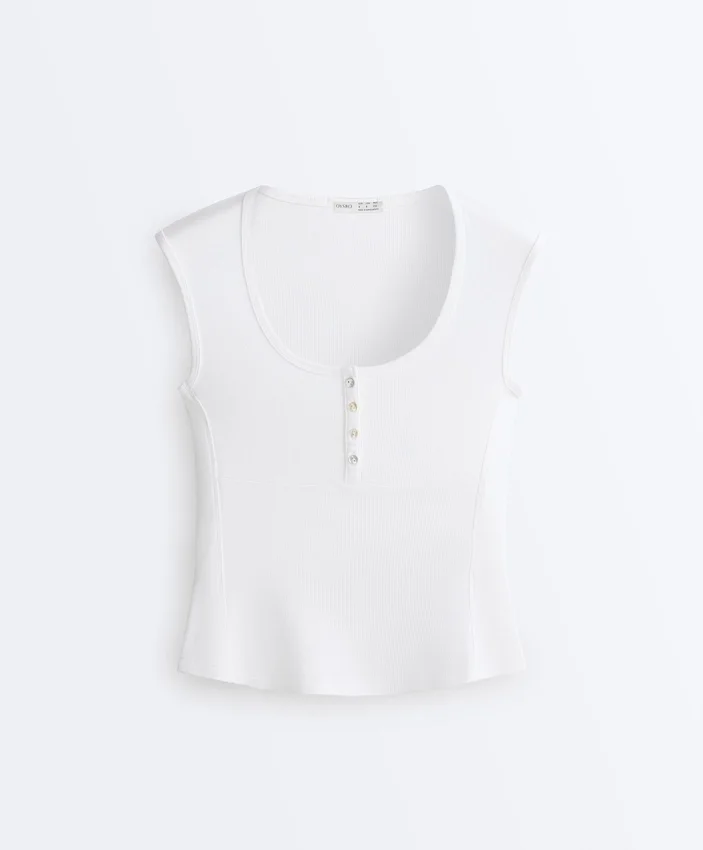 T-shirt sans manches en jersey côtelé avec boutons en coton et modal T-shirt sans manches en jersey côtelé avec boutons en coton et modal