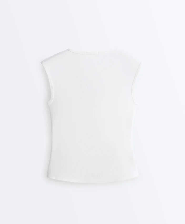 T-shirt sans manches en jersey côtelé avec boutons en coton et modal T-shirt sans manches en jersey côtelé avec boutons en coton et modal