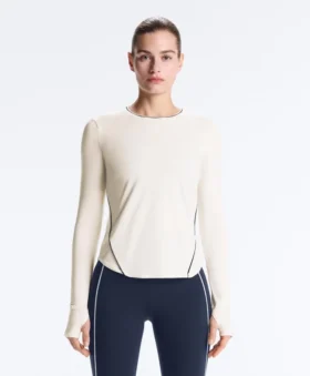 T-shirt technique à manches longues avec passepoil