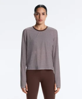 T-shirt technique à manches longues rayé
