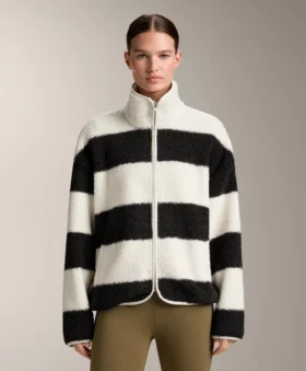 Veste aviateur en imitation peaux lainées rayée