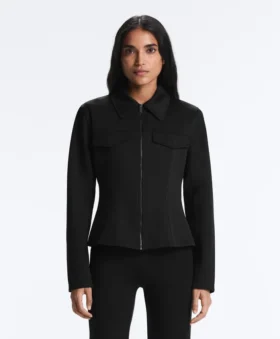 Veste à basque effet néoprène avec bordures côtelées