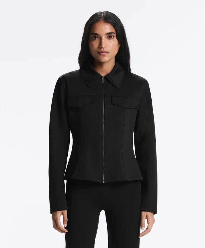 Veste à basque effet néoprène avec bordures côtelées Veste à basque effet néoprène avec bordures côtelées