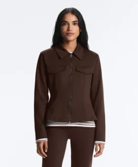 Veste à basque effet néoprène avec bordures côtelées