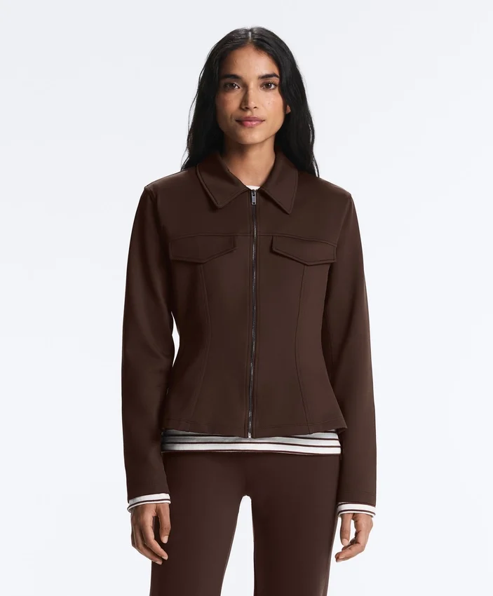 Veste à basque effet néoprène avec bordures côtelées Veste à basque effet néoprène avec bordures côtelées