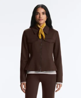 Veste à basque effet néoprène avec bordures côtelées