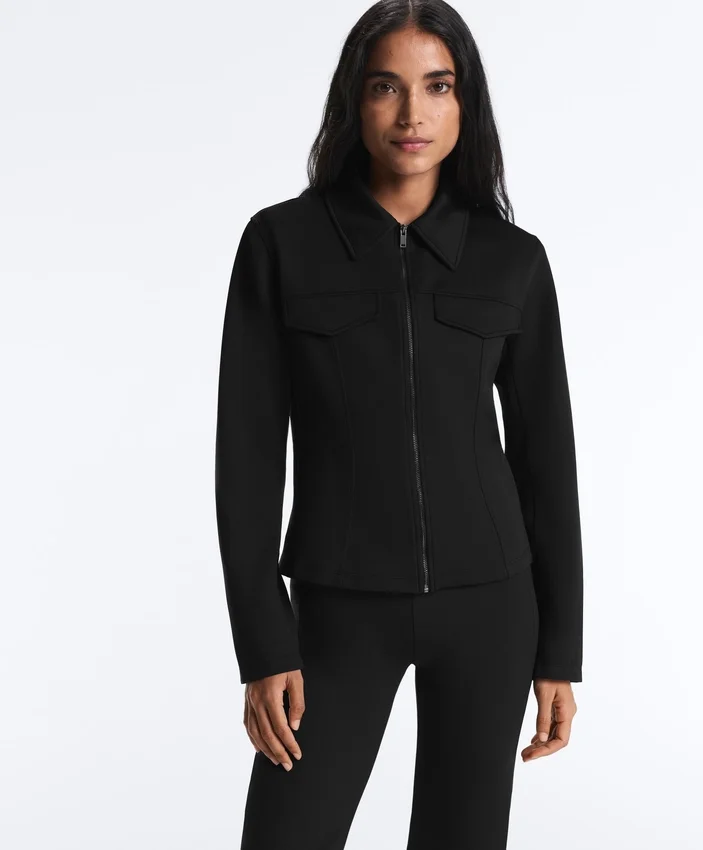 Veste à basque effet néoprène avec bordures côtelées Veste à basque effet néoprène avec bordures côtelées