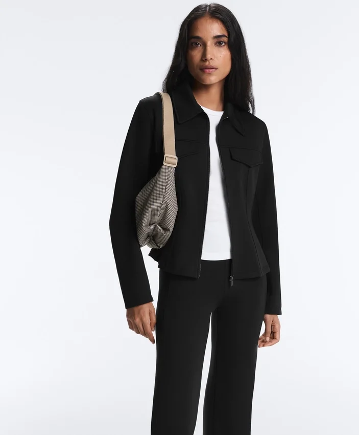 Veste à basque effet néoprène avec bordures côtelées Veste à basque effet néoprène avec bordures côtelées