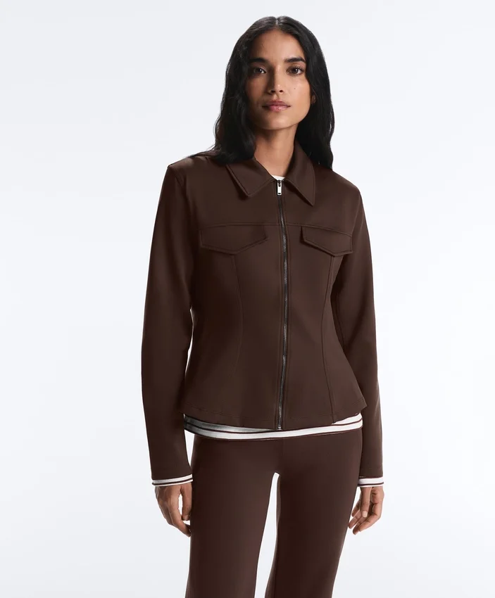 Veste à basque effet néoprène avec bordures côtelées Veste à basque effet néoprène avec bordures côtelées
