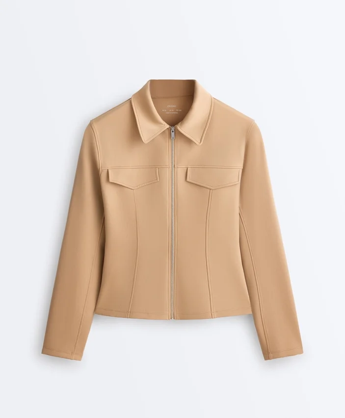 Veste à basque effet néoprène avec bordures côtelées Veste à basque effet néoprène avec bordures côtelées