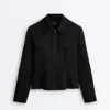 Veste à basque effet néoprène avec bordures côtelées Veste à basque effet néoprène avec bordures côtelées