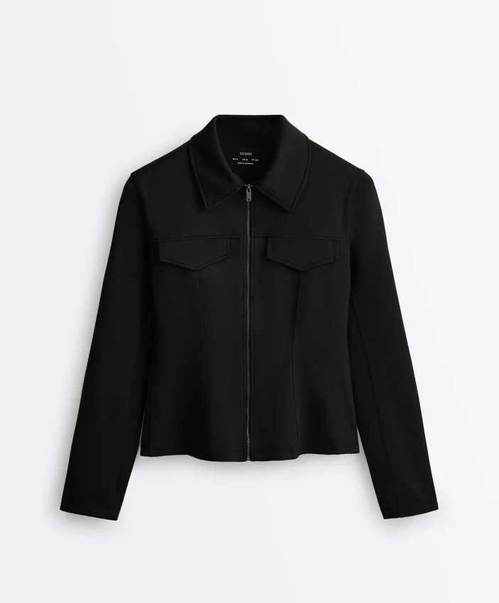 Veste à basque effet néoprène avec bordures côtelées Veste à basque effet néoprène avec bordures côtelées