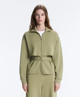 Veste cape carrée en modal Soft Touch à fines rayures