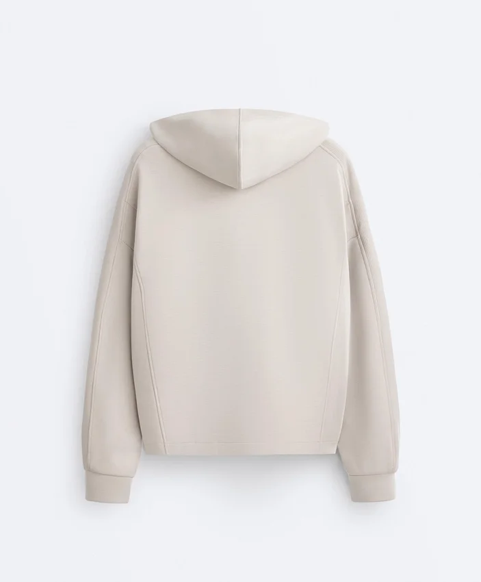Veste à capuche avec détails en bord-côte et modal brossé Veste à capuche avec détails en bord-côte et modal brossé