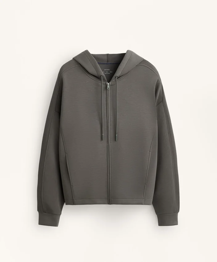 Veste à capuche avec détails en bord-côte et modal brossé Veste à capuche avec détails en bord-côte et modal brossé