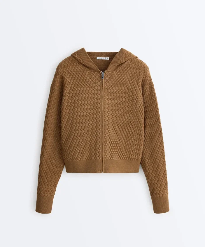 Veste à capuche en maille structurée Veste à capuche en maille structurée