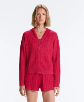 Veste à capuche en maille torsadée délavée