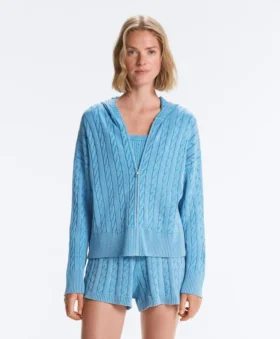 Veste à capuche en maille torsadée délavée