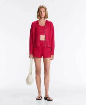 Veste à capuche en maille torsadée délavée