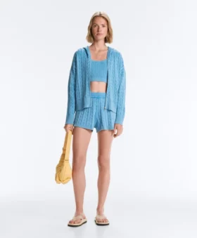 Veste à capuche en maille torsadée délavée