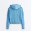 Veste à capuche en maille torsadée délavée Veste à capuche en maille torsadée délavée