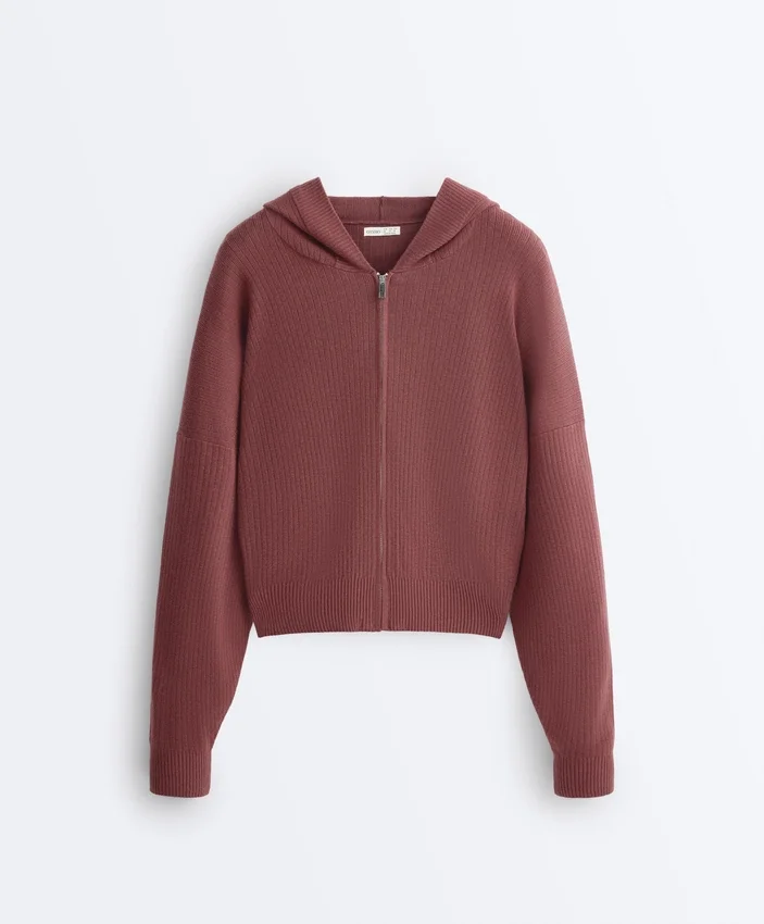 Veste à capuche en tricot côtelé Veste à capuche en tricot côtelé