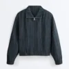 Veste à col montant 100 % lin à fines rayures