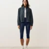 Veste à col montant 100 % lin à fines rayures