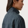 Veste à col montant 100 % lin à fines rayures