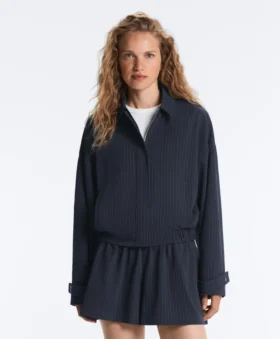 Veste à col polo en piqué à fines rayures avec coton