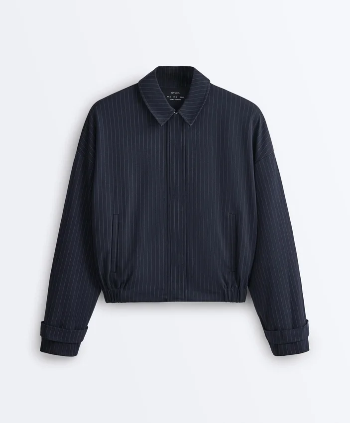 Veste à col polo en piqué à fines rayures avec coton Veste à col polo en piqué à fines rayures avec coton