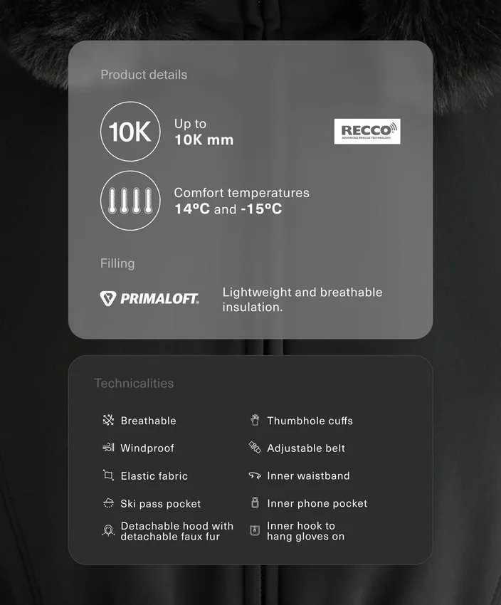 Veste de ski Primaloft® imperméable, coupe ultra-ajustée Veste de ski Primaloft® imperméable, coupe ultra-ajustée